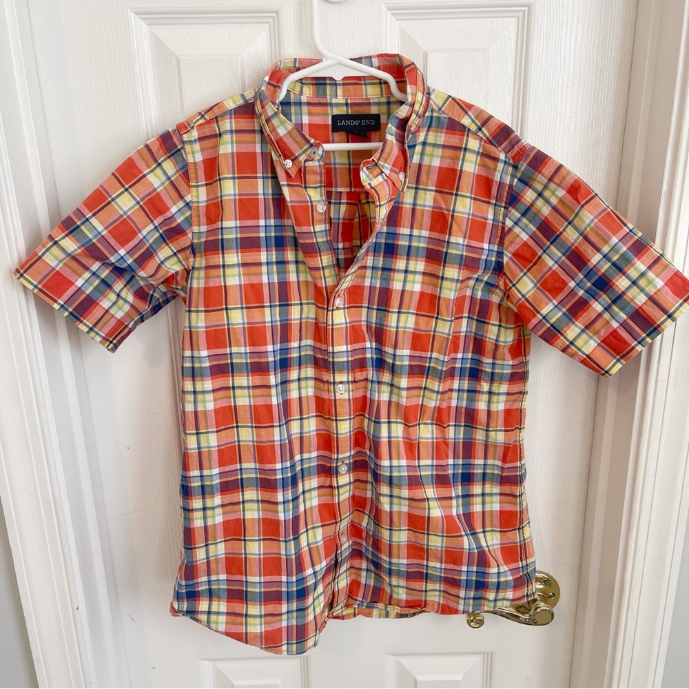 Lands’ End Plaid Button Down Short Sleeve Shirt